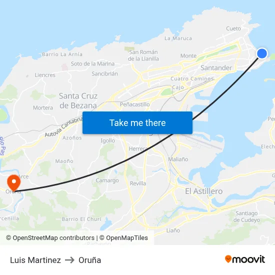 Luis Martinez to Oruña map