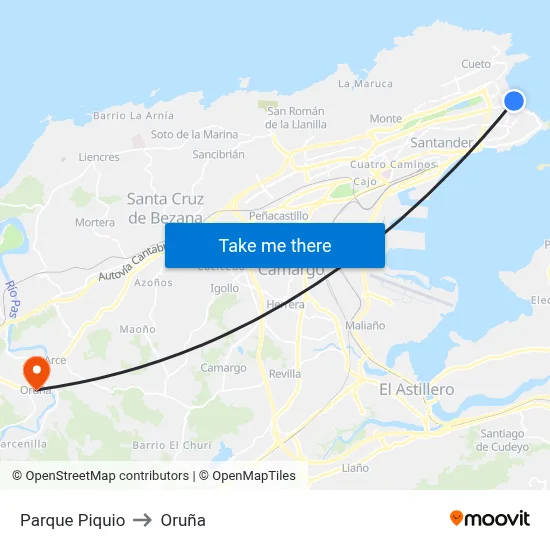 Parque Piquio to Oruña map