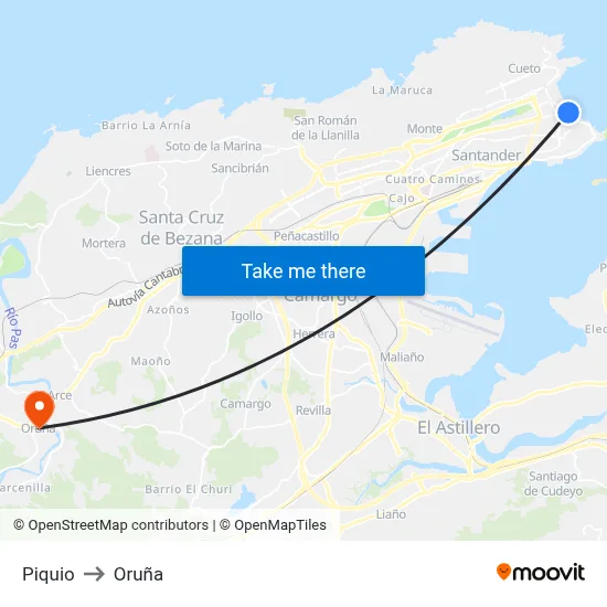 Piquio to Oruña map