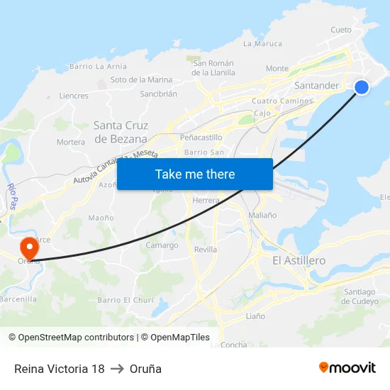 Reina Victoria 18 to Oruña map