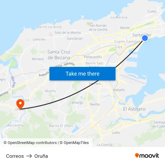 Correos to Oruña map