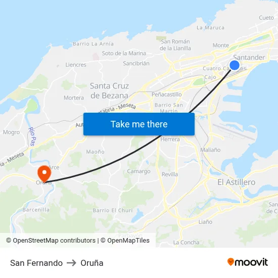 San Fernando to Oruña map