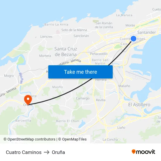 Cuatro Caminos to Oruña map