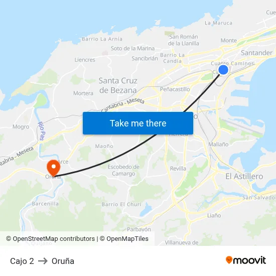 Cajo 2 to Oruña map
