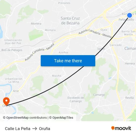 Calle La Peña to Oruña map