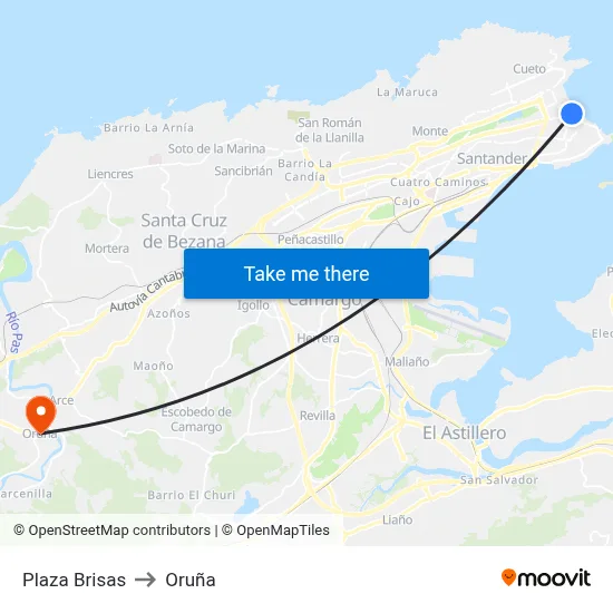 Plaza Brisas to Oruña map