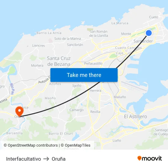 Interfacultativo to Oruña map