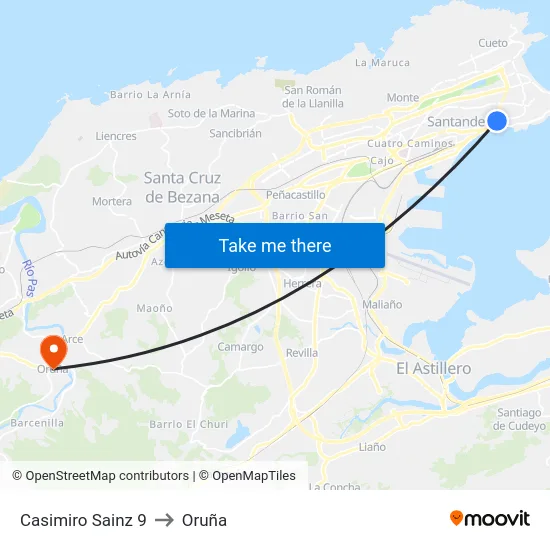 Casimiro Sainz 9 to Oruña map
