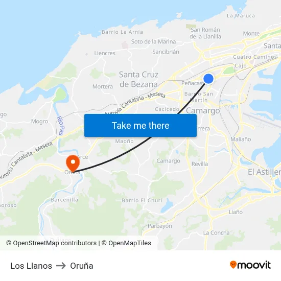 Los Llanos to Oruña map