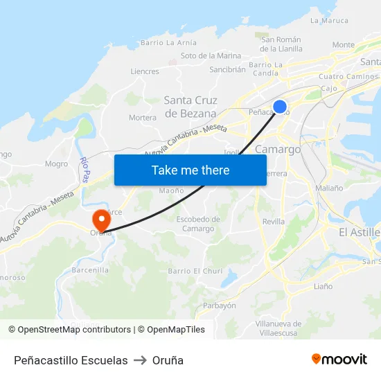 Peñacastillo Escuelas to Oruña map