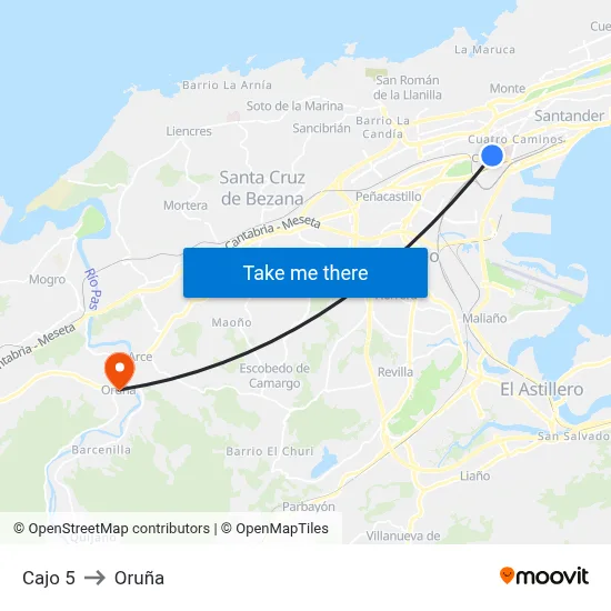 Cajo 5 to Oruña map