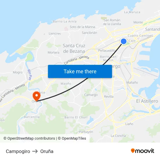 Campogiro to Oruña map