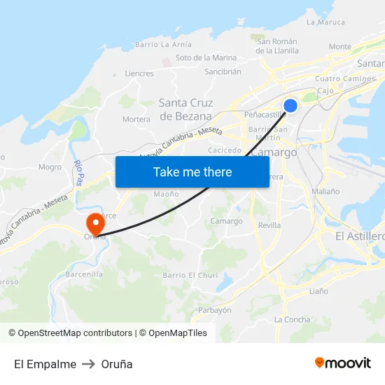 El Empalme to Oruña map
