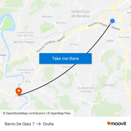 Barrio De Ojaiz 7 to Oruña map