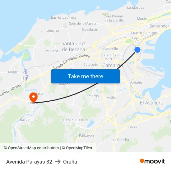 Avenida Parayas 32 to Oruña map