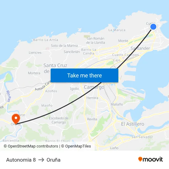 Autonomia 8 to Oruña map