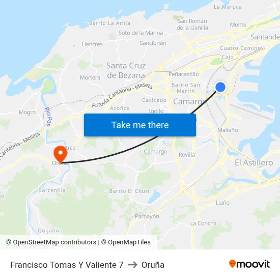 Francisco Tomas Y Valiente 7 to Oruña map