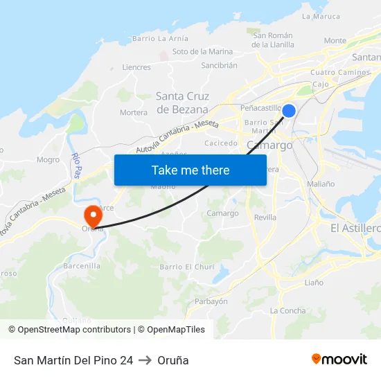 San Martín Del Pino 24 to Oruña map