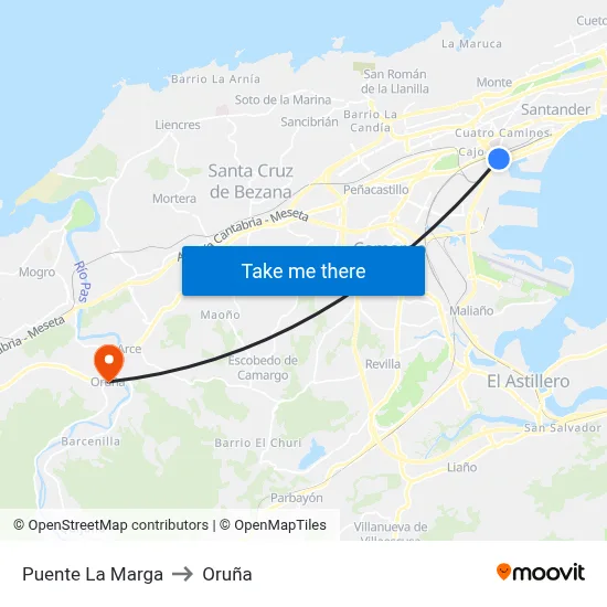 Puente La Marga to Oruña map