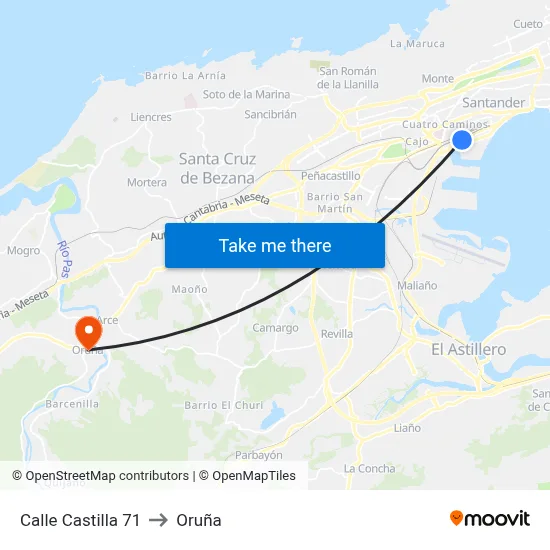 Calle Castilla 71 to Oruña map