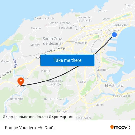 Parque Varadero to Oruña map