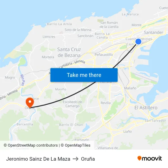 Jeronimo Sainz De La Maza to Oruña map