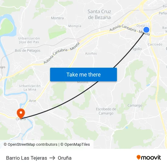 Barrio Las Tejeras to Oruña map