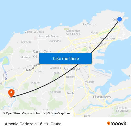 Arsenio Odriozola 16 to Oruña map