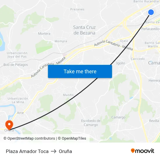 Plaza Amador Toca to Oruña map