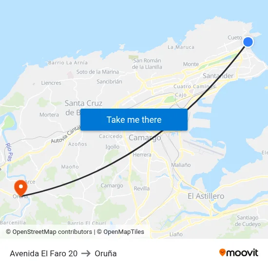 Avenida El Faro 20 to Oruña map
