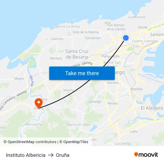 Instituto Albericia to Oruña map
