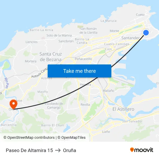 Paseo De Altamira 15 to Oruña map