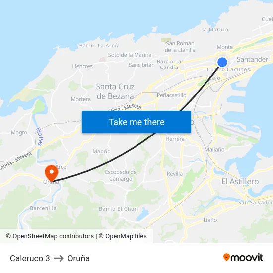 Caleruco 3 to Oruña map