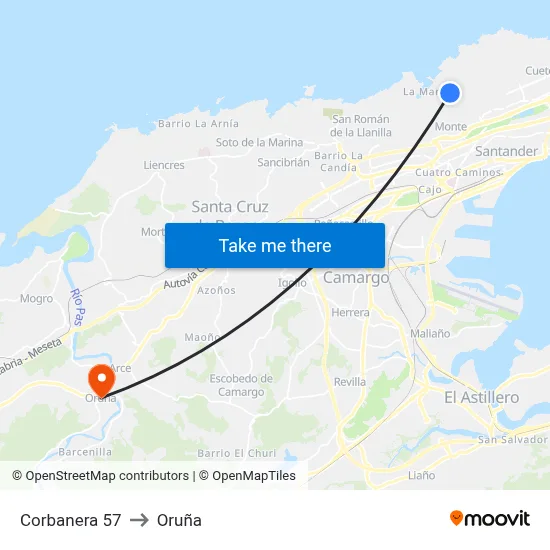 Corbanera 57 to Oruña map