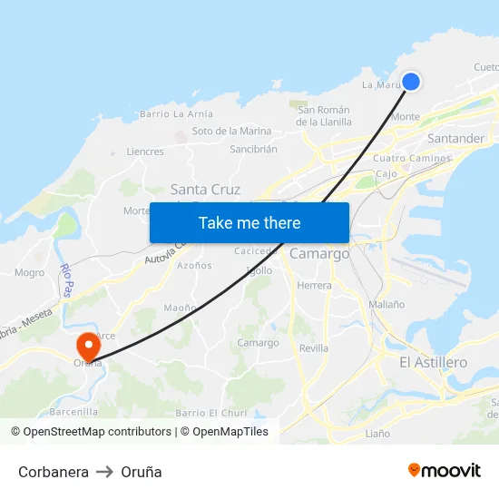 Corbanera to Oruña map