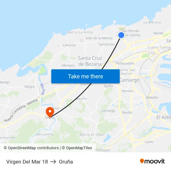 Virgen Del Mar 18 to Oruña map