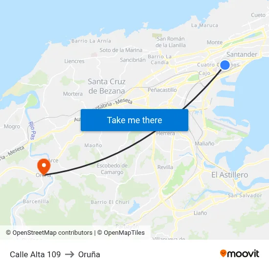 Calle Alta 109 to Oruña map
