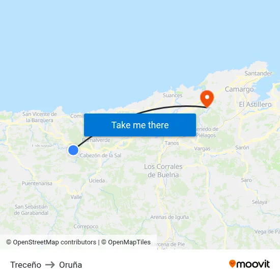 Treceño to Oruña map