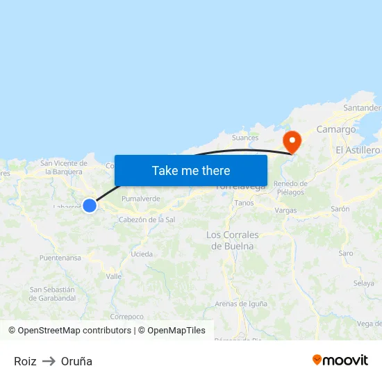 Roiz to Oruña map