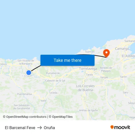 El Barcenal Feve to Oruña map
