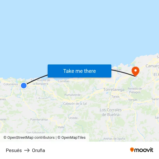 Pesués to Oruña map