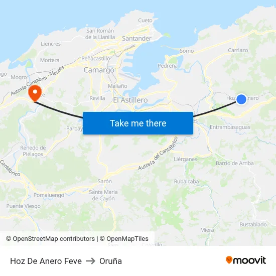 Hoz De Anero Feve to Oruña map