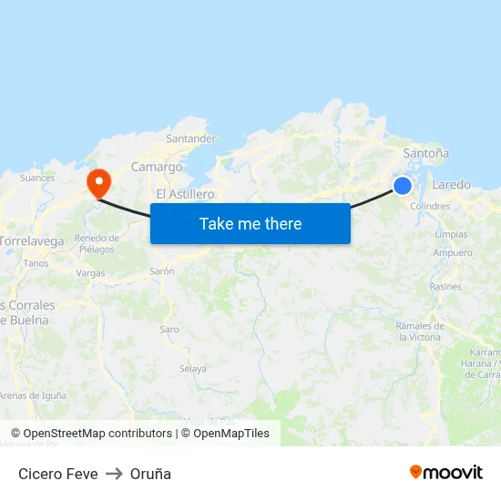 Cicero Feve to Oruña map
