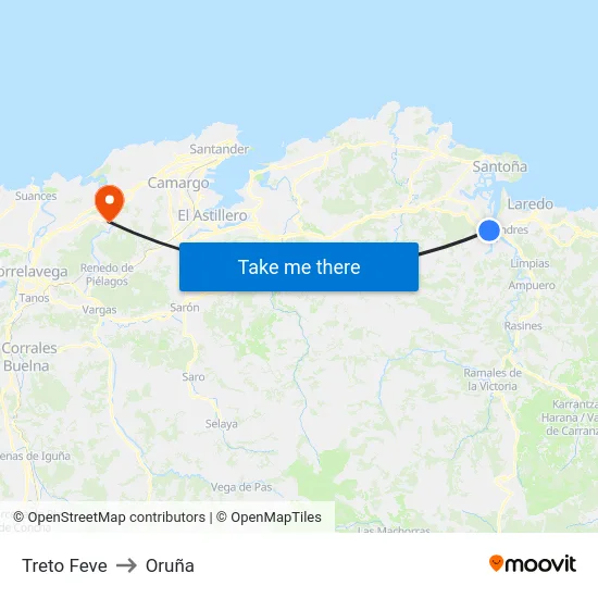 Treto Feve to Oruña map