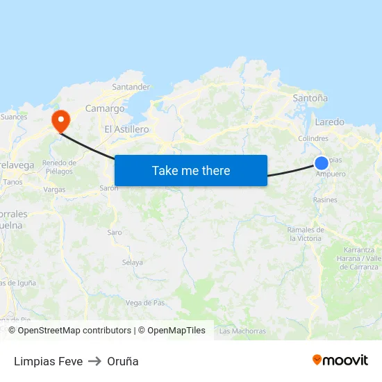 Limpias Feve to Oruña map