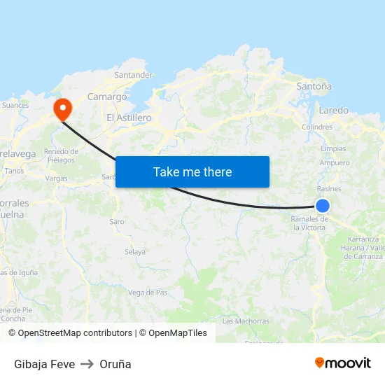 Gibaja Feve to Oruña map