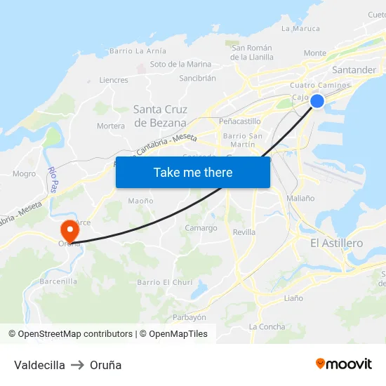 Valdecilla to Oruña map