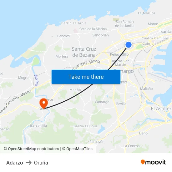 Adarzo to Oruña map