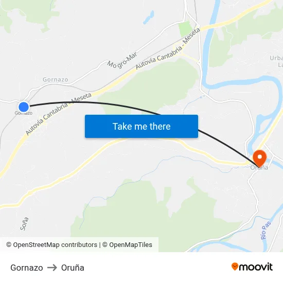 Gornazo to Oruña map