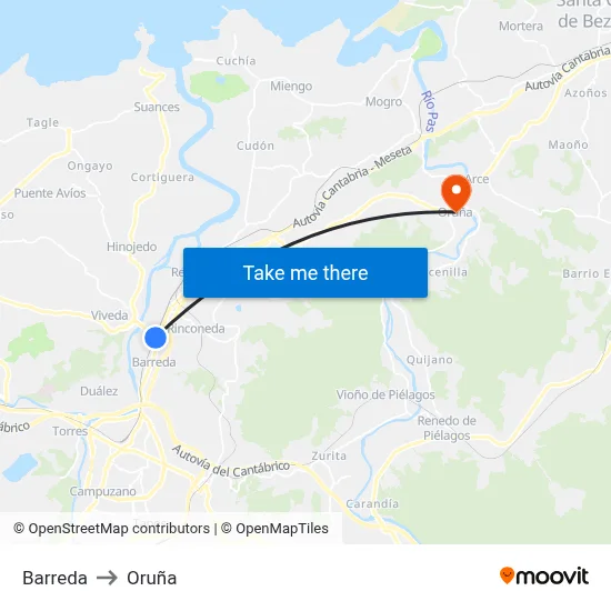 Barreda to Oruña map